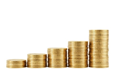 Gold coin stacks ascending business growth financial concept photo