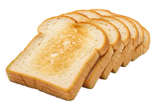 Golden brown slices of toast stacked on white background photo