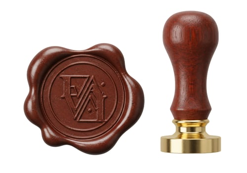 Elegant wax seal and wooden handle for personalization and vintage design photo