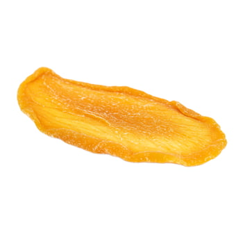 Close up of dried mango slice on white background healthy tropical fruit snack photo