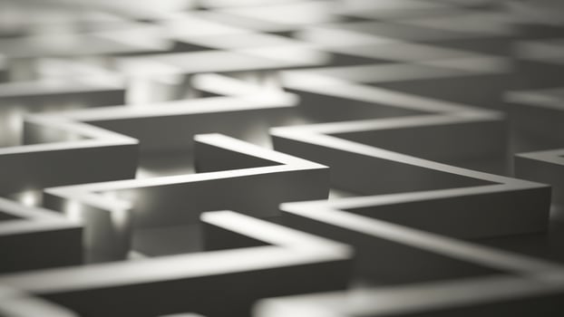 A black and white photo of a maze