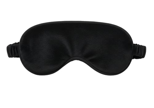 Black sleep mask on white background relaxation accessory photo