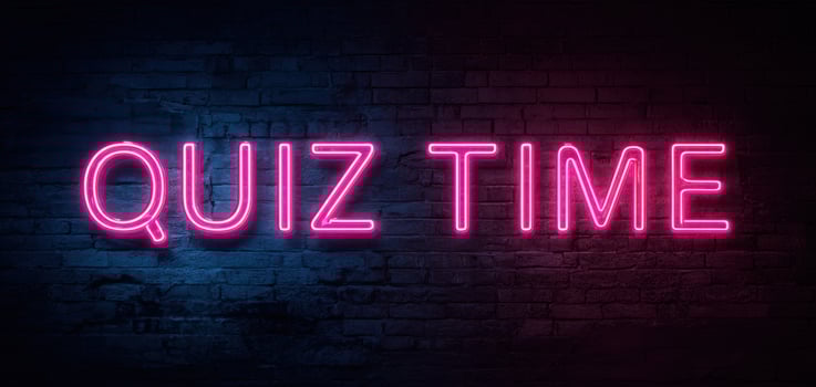 The Neon Sign Illuminating 'Quiz Time' Against a Dark Brick Wall photo