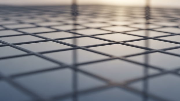 A close up of a metal grid with a reflection photo
