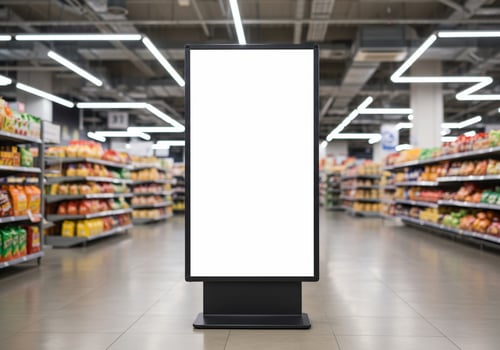 Blank display screen in retail supermarket setting advertisement template photo