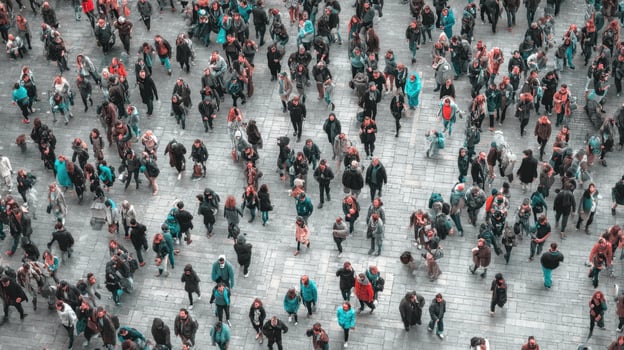 The bustling crowd of urban dwellers captured from above. photo