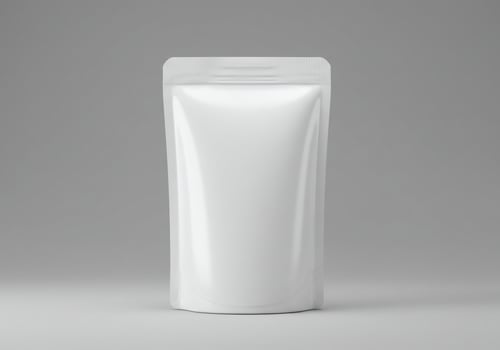 Blank white stand up pouch mockup for product packaging and design template photo