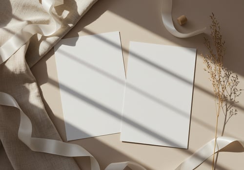 Elegant stationery mockup with linen and ribbon in natural light photo