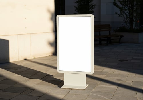 Outdoor information kiosk mockup for advertising display with blank white screen photo