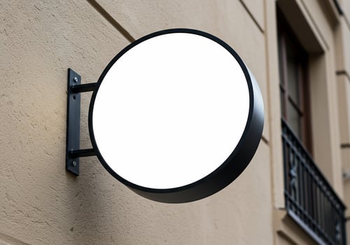 Round signage mockup with copy space on textured wall photo