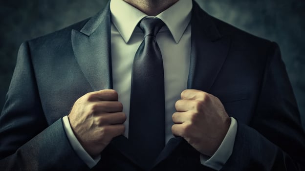man in a suit and tie is adjusting his tie photo