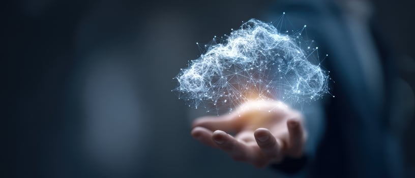 The Hand Holding a Floating Cloud of Digital Data Representation photo