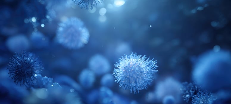 The microscopic world of viruses and bacteria in a blue environment photo