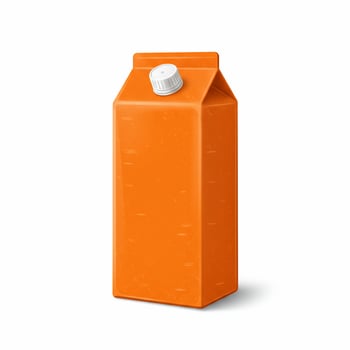 Orange juice box isolated on white background studio shot healthy beverage container mockup photo