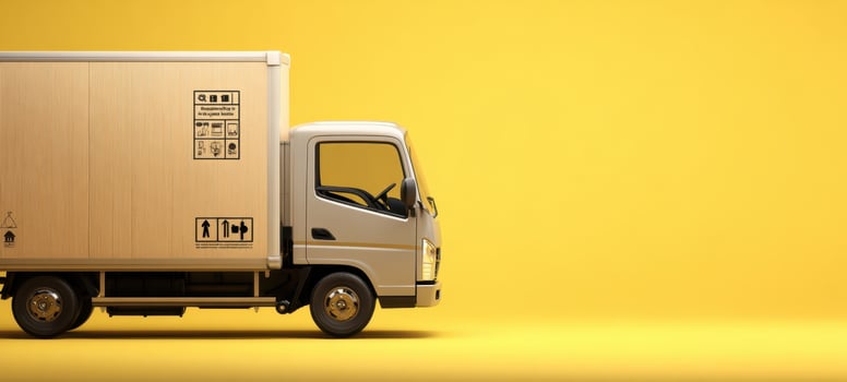 The modern delivery truck against a vibrant yellow background. photo