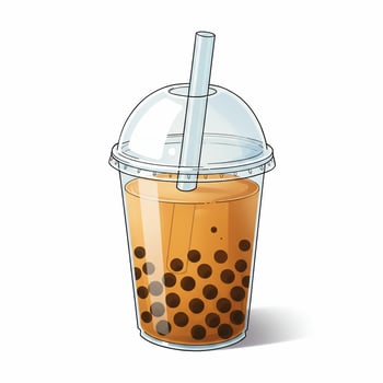 Boba tea illustration in plastic cup with tapioca pearls and straw photo