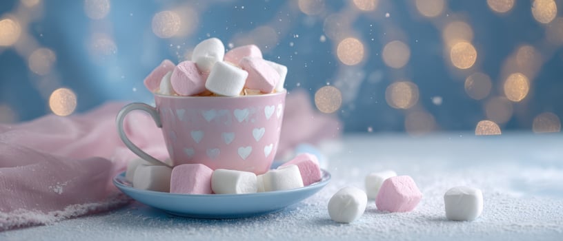 The cozy cup filled with fluffy marshmallows for a winter treat photo