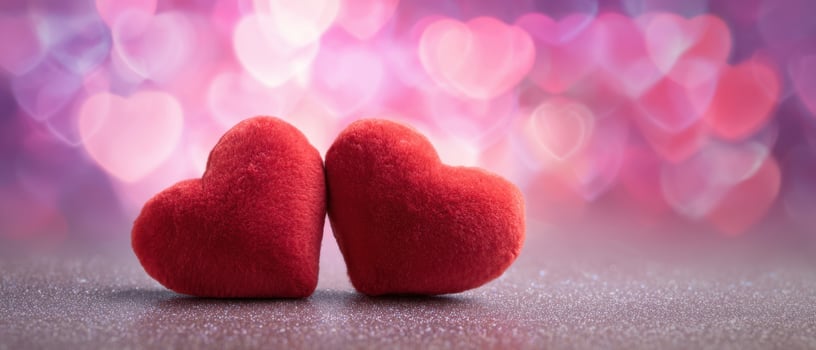 The plush red hearts symbolizing love and togetherness on a dreamy background. photo