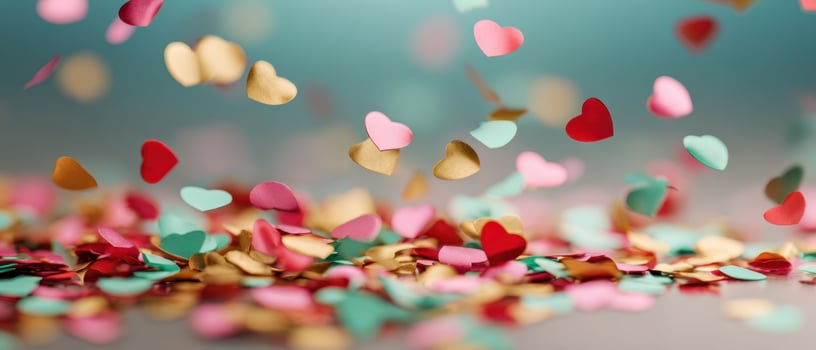 The colorful hearts cascading down for a joyful celebration backdrop. photo