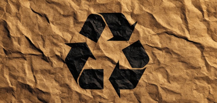 The recycling symbol on textured brown paper background emphasizing sustainability. photo