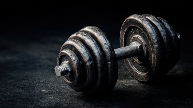 The Classic Dumbbell Highlighting Strength and Fitness in a Dark Environment photo