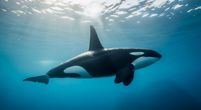 An orca whale swimming in the ocean photo