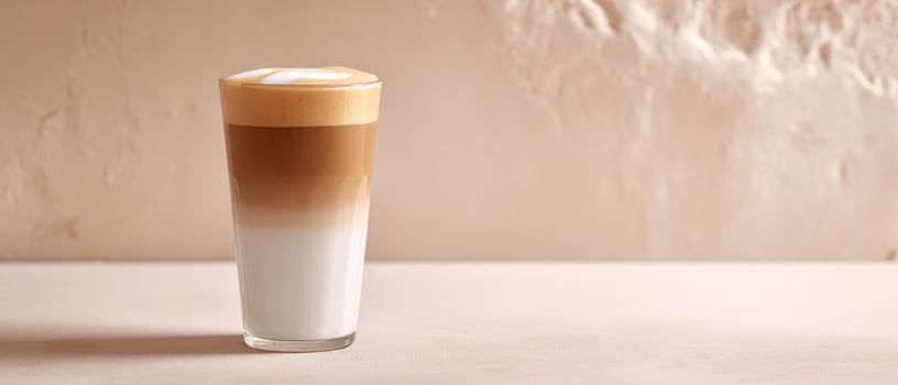The delicious latte with layered foam and creamy texture on a serene surface. photo