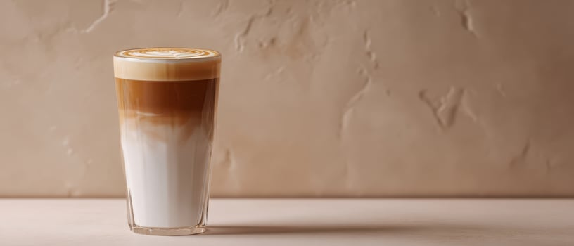 The Tall Glass of Creamy Latte with Perfect Swirls and Layers photo