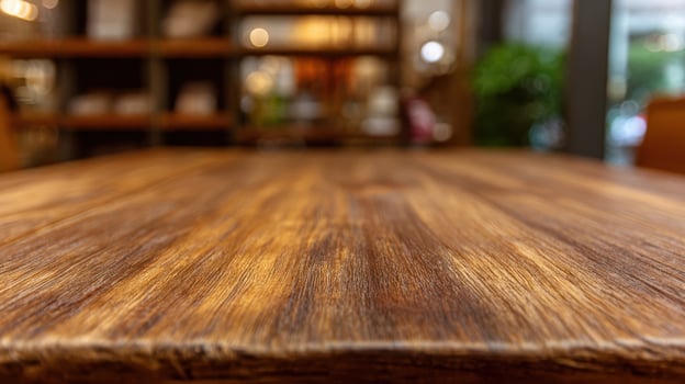 The warm wooden table inviting you to enjoy a cozy dining atmosphere photo
