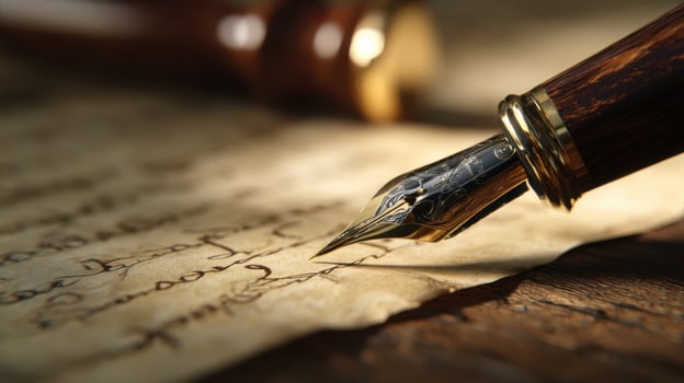 The Elegant Fountain Pen Resting on a Vintage Manuscript Background photo