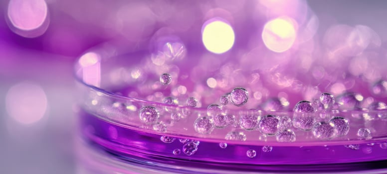 The mesmerizing beauty of bubbles in a purple liquid petri dish. photo
