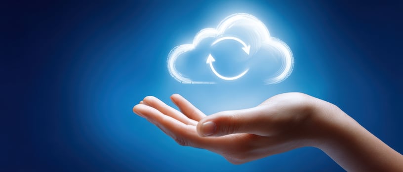 The Hand Reaching for a Cloud with Refreshing Synchronization Arrows. photo