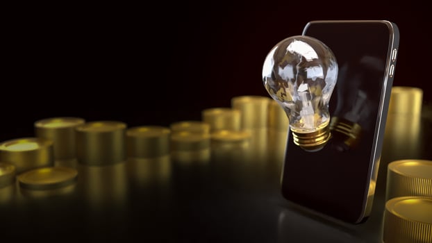 The Light bulb and mobile for idea or Business concept 3d Rendering. photo