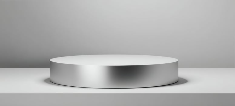 The sleek circular pedestal on a minimalistic gray background for product display photo