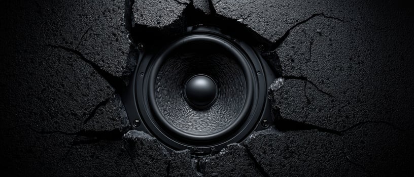 The Speaker Emerging From a Cracked Dark Surface for Dramatic Impact photo
