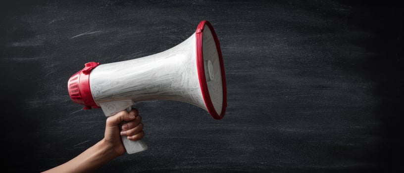 The megaphone held high for powerful communications and public announcements. photo
