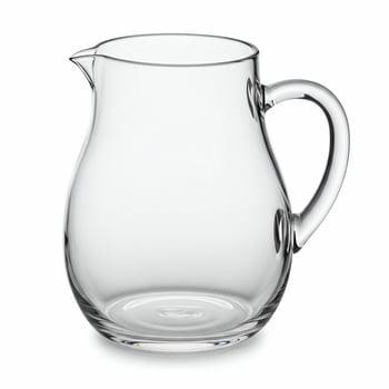 Clear glass pitcher for serving beverages on white background studio shot photo