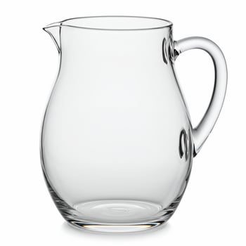 Elegant clear glass pitcher for serving beverages in home kitchen still life photo