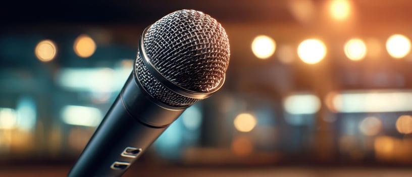 The shiny microphone ready for an unforgettable performance on stage. photo