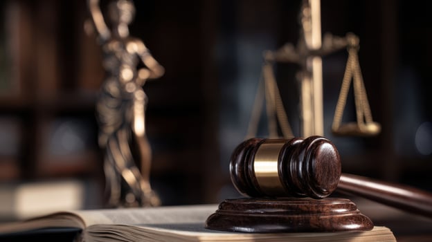 The gavel and scales symbolizing justice and the legal system. photo