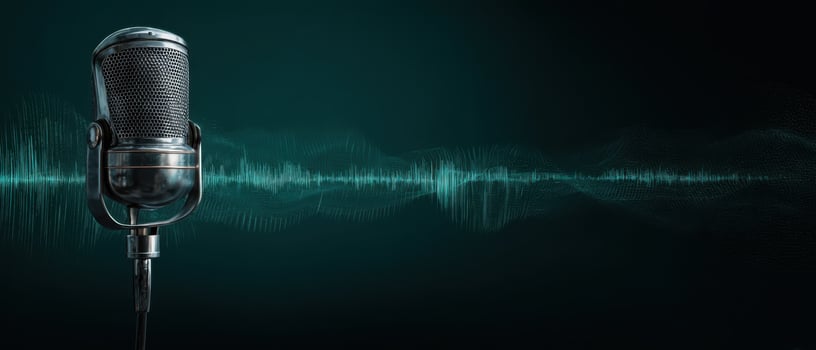 The vintage microphone showcasing sound waves in a modern audio studio. photo