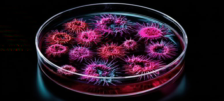 The vibrant petri dish containing colorful microorganisms in a captivating display. photo