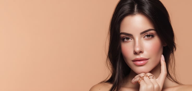 The Beautiful Woman Showcasing Elegant Makeup and Natural Confidence photo