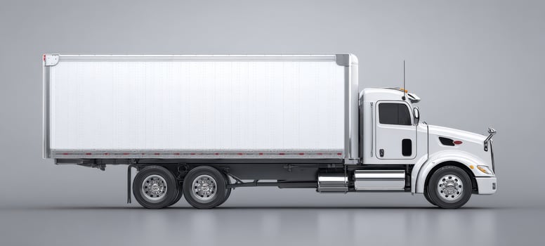 The modern white truck with cargo trailer on a gray background photo