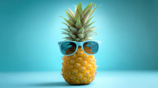 The playful pineapple wearing stylish sunglasses in a vibrant summer setting. photo