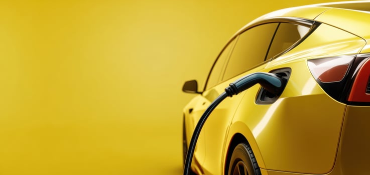 The electric car charging with a stylish yellow design on a vibrant background. photo