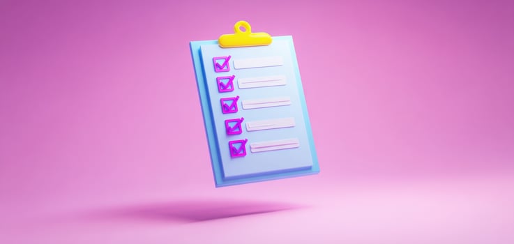 The checklist with colored ticks floating against a vibrant pink backdrop. photo