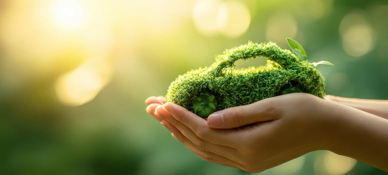 The Green Car Symbolizing Sustainable Transportation and Eco-Friendly Living photo