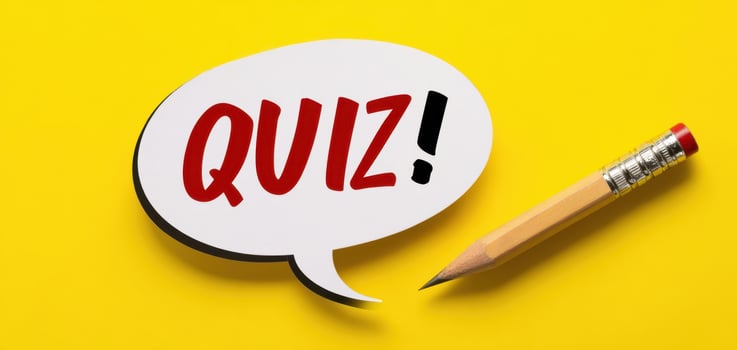The Quiz Speech Bubble with Pencil Against a Vibrant Yellow Background photo