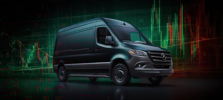 The sleek black van with advanced technology and financial backdrop. photo